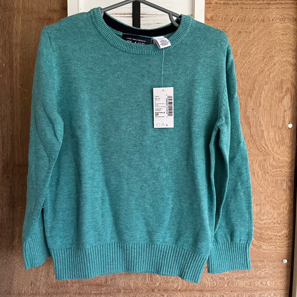 The Children’s Place Teal Crewneck Sweater, Sz 3T, NWT